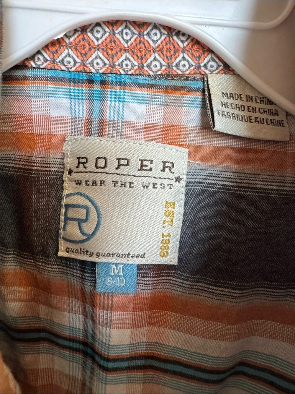 Roper Boys Short-Sleeve Orange, Gray & White Plaid Button-Down Shirt